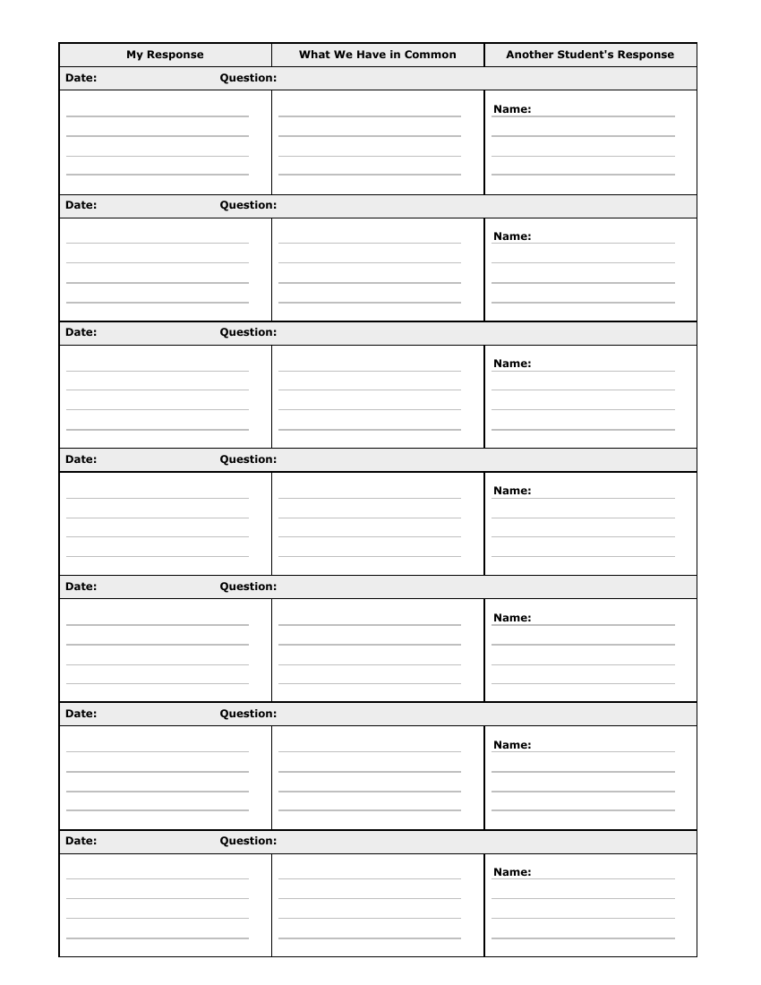 Preview of the Stinger Response Sheet