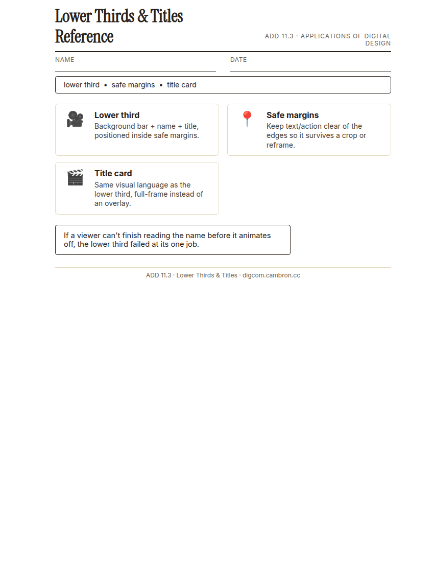 Preview of 11.3 Guided Notes: Lower Thirds & Titles