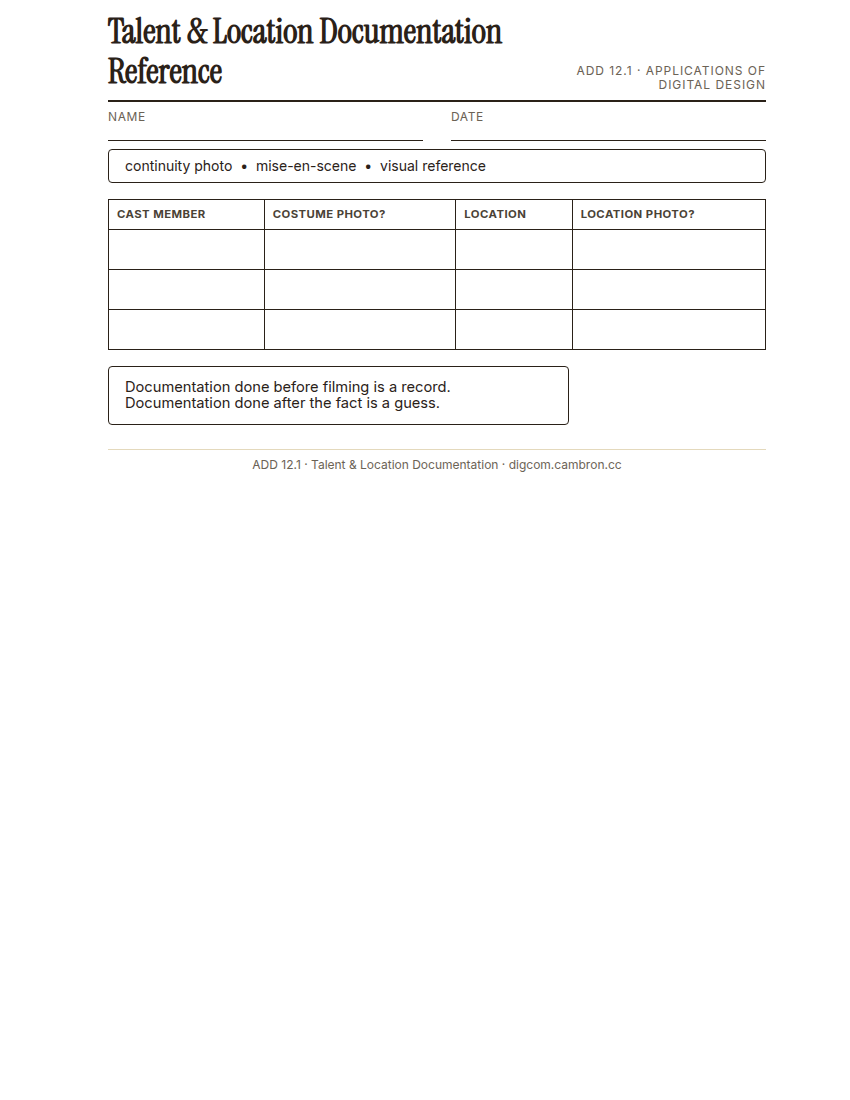 Preview of 12.1 Guided Notes: Talent & Location Documentation