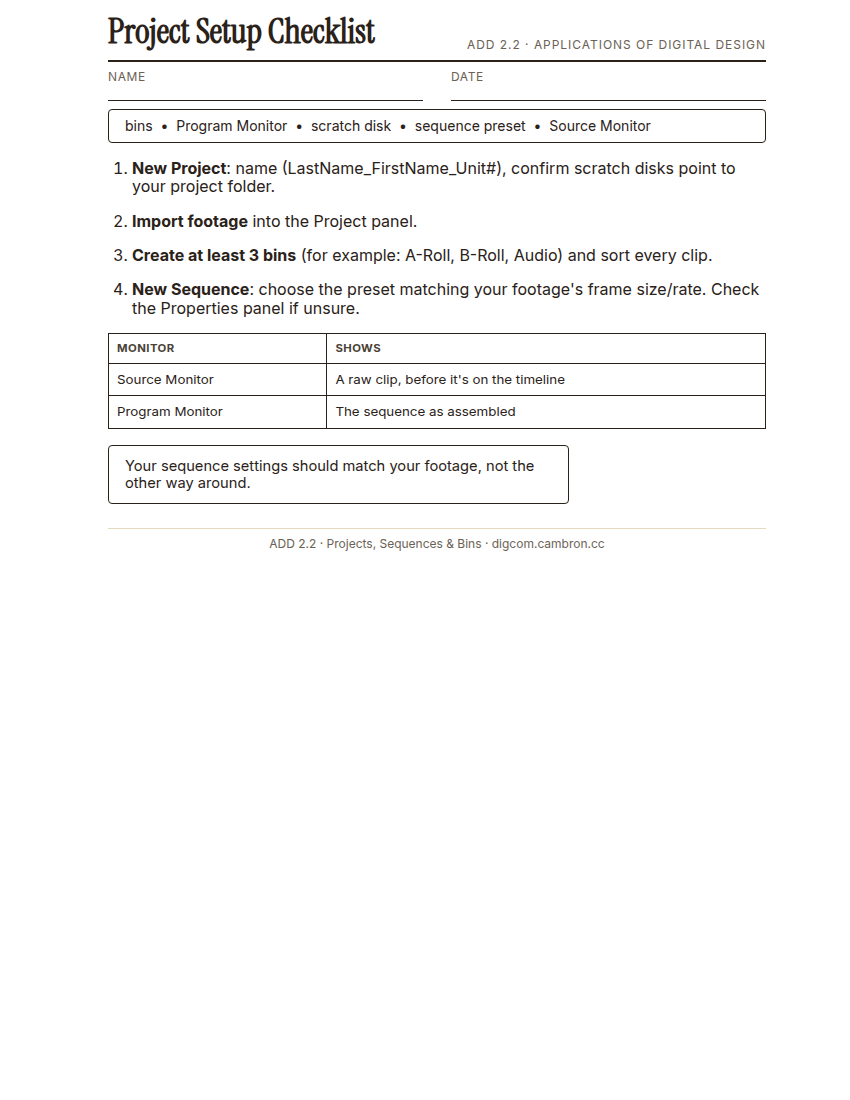 Preview of 2.2 Guided Notes: Projects, Sequences & Bins