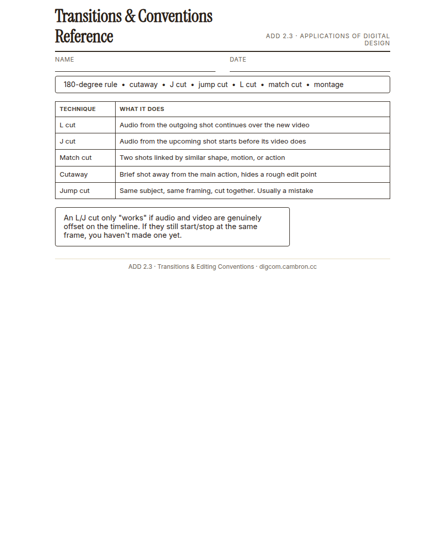 Preview of 2.3 Guided Notes: Transitions & Conventions