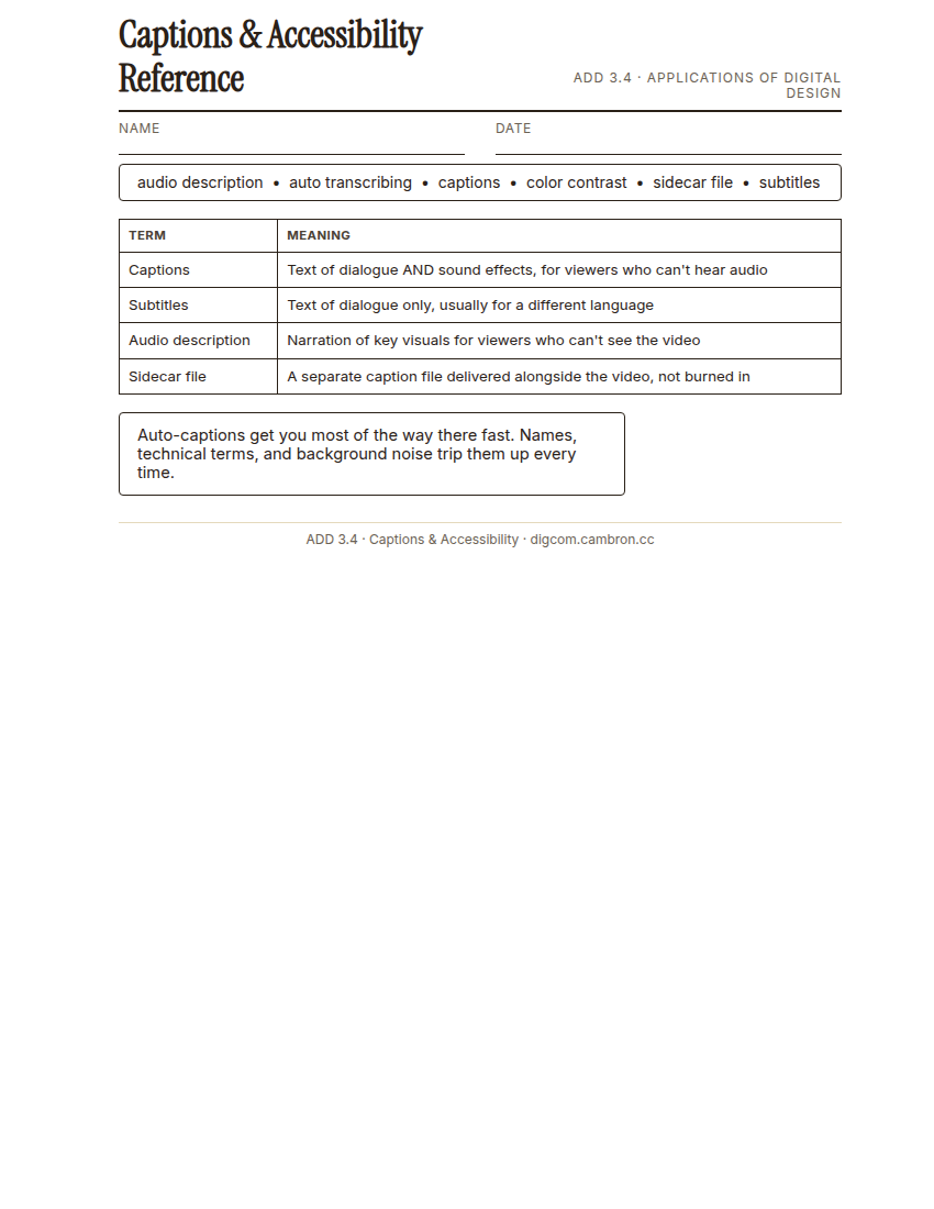 Preview of 3.4 Guided Notes: Captions & Accessibility