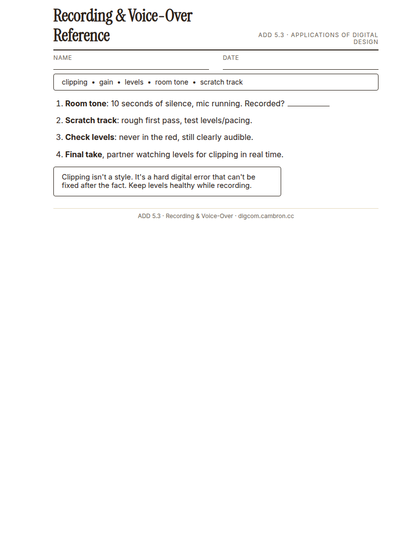 Preview of 5.3 Guided Notes: Recording & Voice-Over