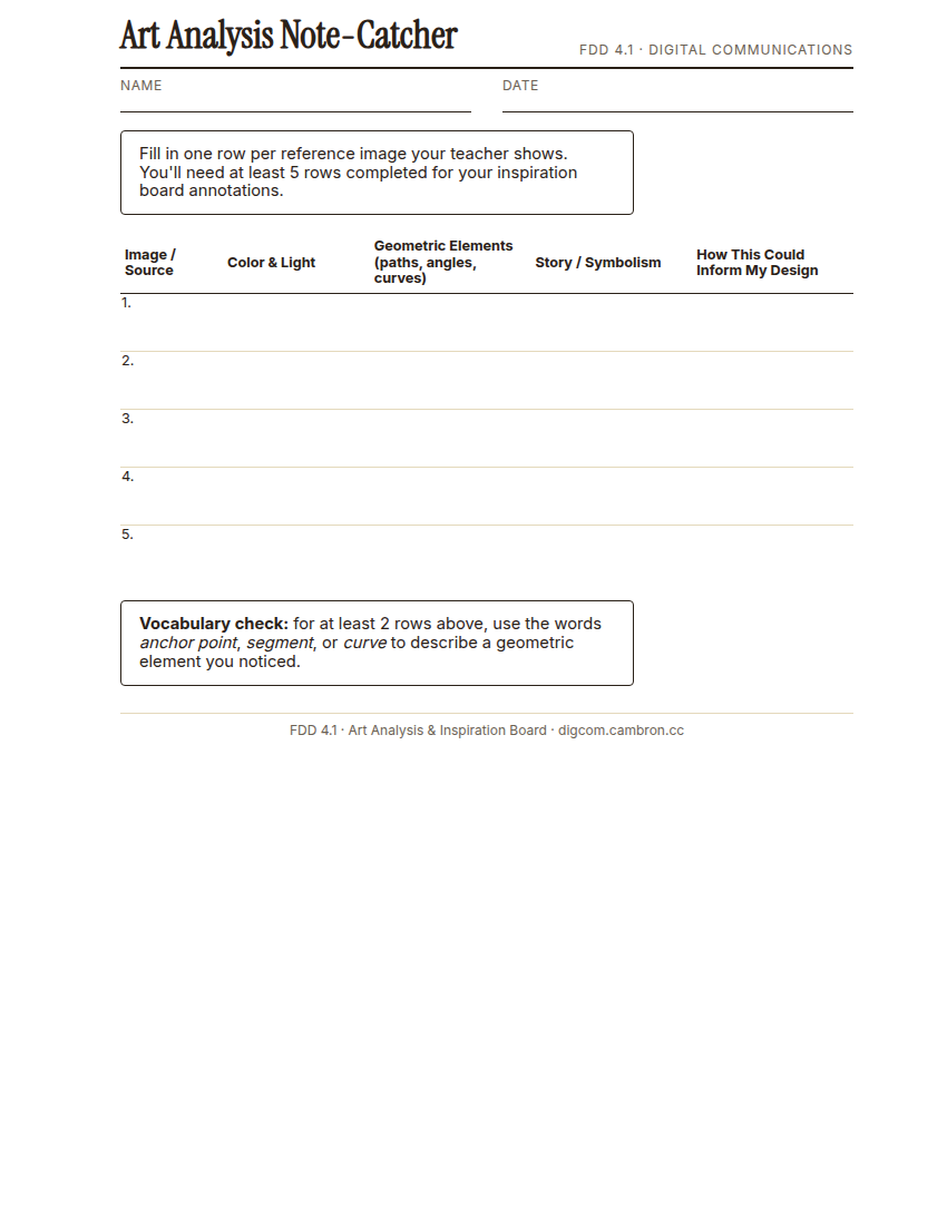 Preview of Art Analysis Note-Catcher