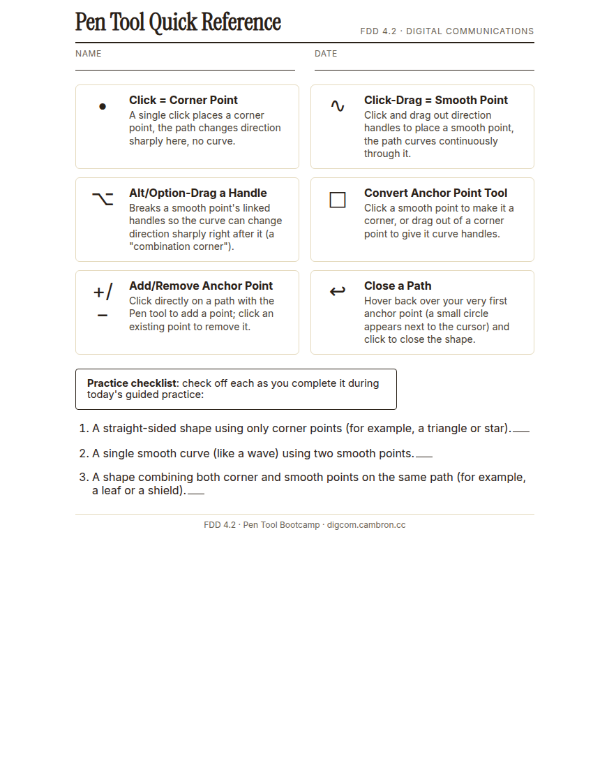 Preview of Pen Tool Quick Reference