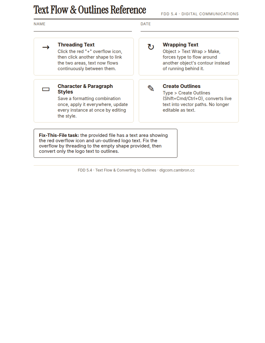 Preview of Text Flow & Outlines Reference