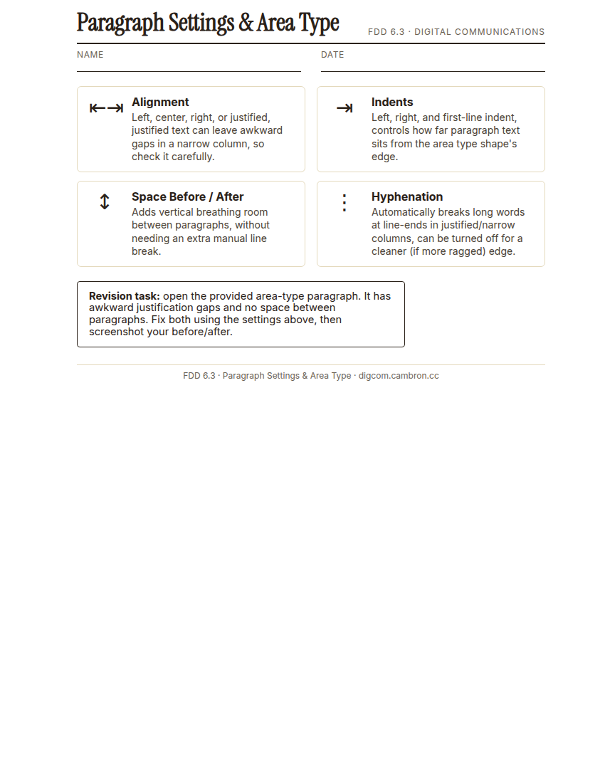 Preview of Paragraph Settings & Area Type