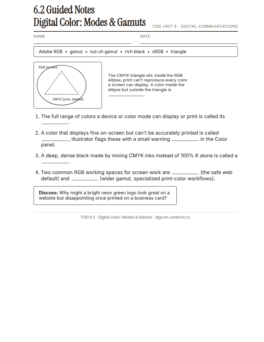 Preview of 6.2 Guided Notes: Digital Color: Modes & Gamuts