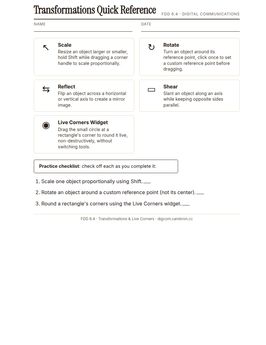 Preview of Transformations Quick Reference