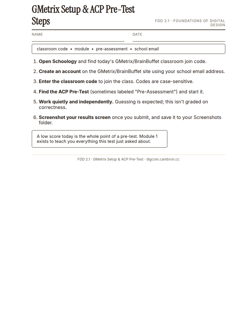 Preview of GMetrix Setup & ACP Pre-Test Steps