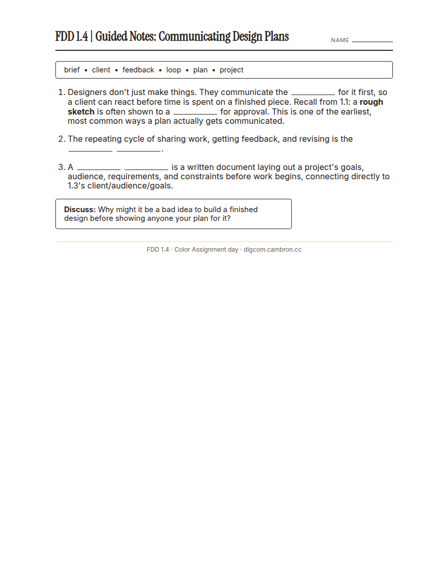 Preview of 1.4 Guided Notes: Communicating Design Plans