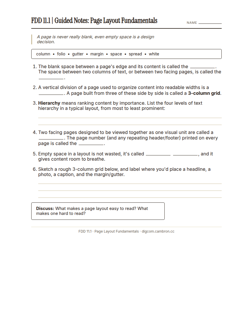 Preview of 11.1 Guided Notes: Page Layout Fundamentals
