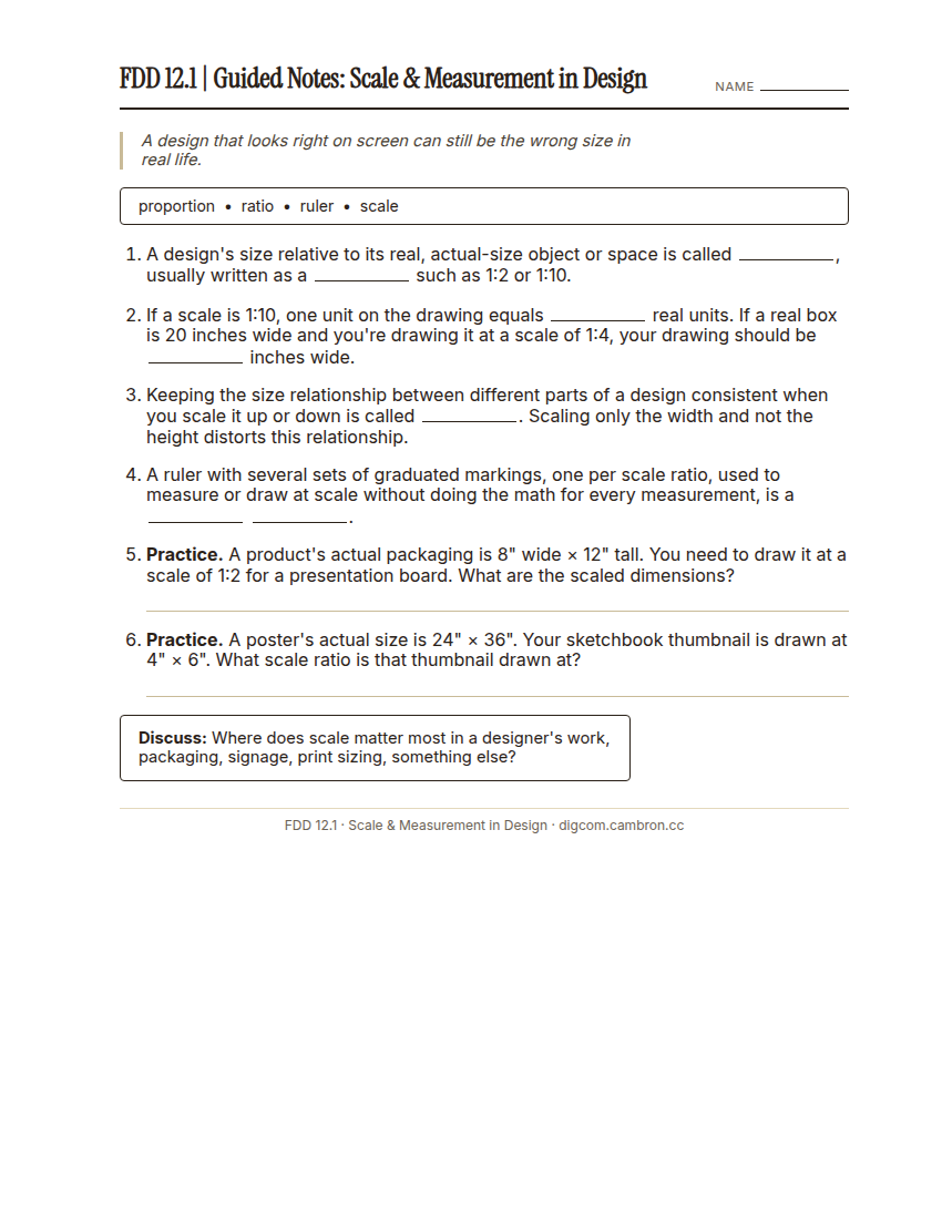 Preview of 12.1 Guided Notes: Scale & Measurement in Design