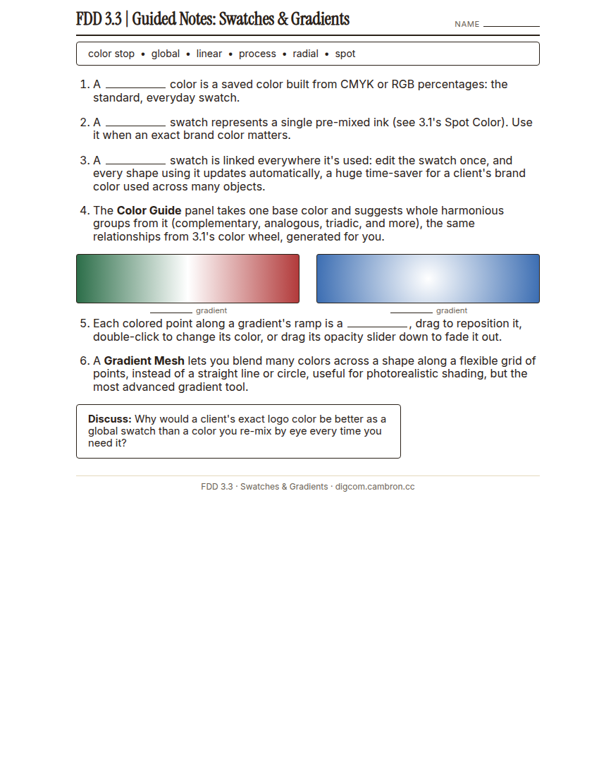 Preview of 3.3 Guided Notes: Swatches & Gradients