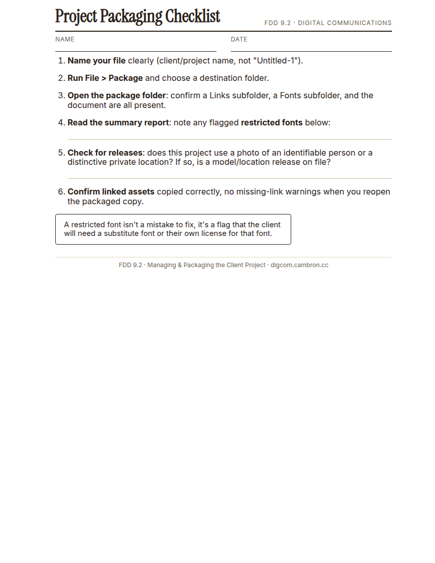 Preview of Project Packaging Checklist