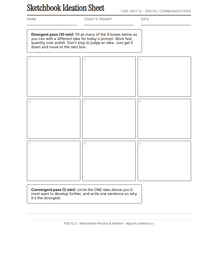 Preview of Sketchbook Ideation Sheet